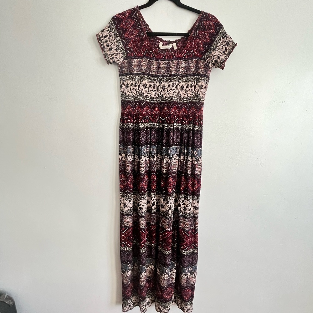 Soft Surroundings Womens Floral Artsy Open Shoulder Smocked Maxi Boho Dress - Picture 2 of 9